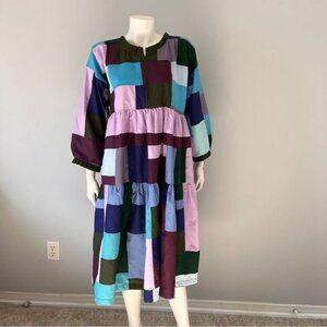 Handstitched Patchwork Colorblock Tiered Dress Size S - M
